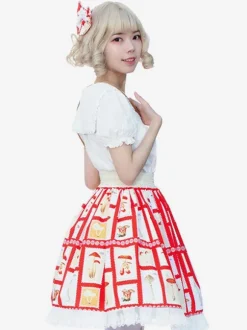 Jupe Idol Lolita SK Jupes Lolita À Volants Rouges À Imprimée Fleurie
