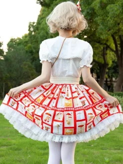 Jupe Idol Lolita SK Jupes Lolita À Volants Rouges À Imprimée Fleurie
