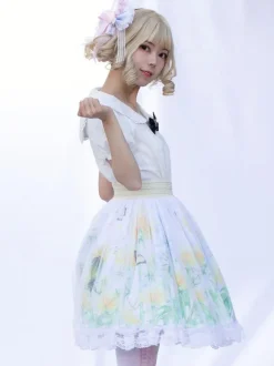 Jupe Lolita de style pastoral Cardcaptor Sakura volants à imprimé Fleurie