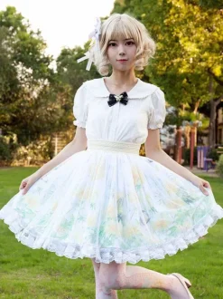 Jupe Lolita de style pastoral Cardcaptor Sakura volants à imprimé Fleurie