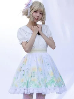 Jupe Lolita de style pastoral Cardcaptor Sakura volants à imprimé Fleurie