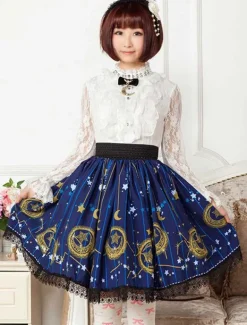 Jupe lolita kawaiii court bleu foncée avec dentelle Déguisements Halloween