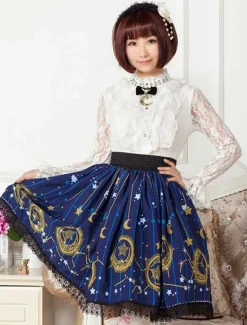 Jupe lolita kawaiii court bleu foncée avec dentelle Déguisements Halloween