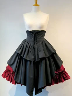 Jupe lolita séduisante gothique en 100% coton bicolore à volants Déguisements Halloween