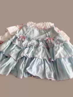 Jupe Lolita Sweet Lolita SK à volants et n艙uds bleu ciel clair