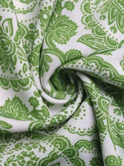 Jupe longue maxi asymétrique à imprimé cachemire vert pour femme taille smockée volants style bohème fluide avec ceinture à pompons