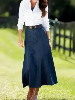 Jupe longue maxi en denim style western pour femme - Jupe longue bohème trapèze taille haute - Vêtement décontracté toutes saisons 2026