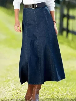 Jupe longue maxi en denim style western pour femme - Jupe longue bohème trapèze taille haute - Vêtement décontracté toutes saisons 2026
