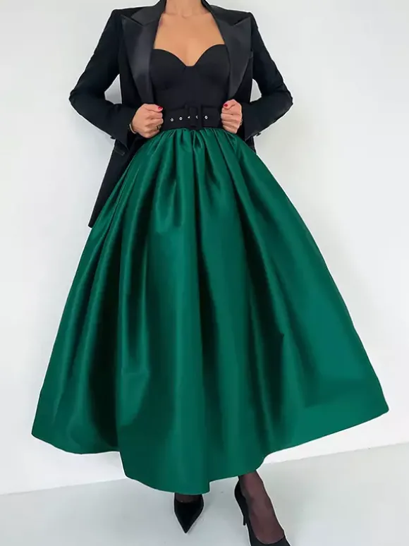 Jupe longue satinée taille haute pour femme - Élégante jupe plissée ample - Collection Royal Core - Idéale pour les mariages et les soirées (collection 2026)