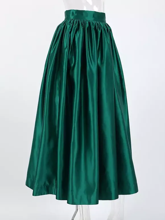 Jupe longue satinée taille haute pour femme - Élégante jupe plissée ample - Collection Royal Core - Idéale pour les mariages et les soirées (collection 2026)