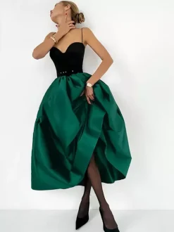 Jupe longue satinée taille haute pour femme - Élégante jupe plissée ample - Collection Royal Core - Idéale pour les mariages et les soirées (collection 2026)