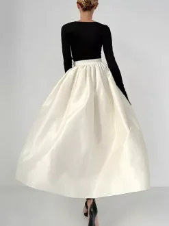 Jupe longue satinée taille haute pour femme - Élégante jupe plissée ample - Collection Royal Core - Idéale pour les mariages et les soirées (collection 2026)