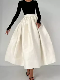 Jupe longue satinée taille haute pour femme - Élégante jupe plissée ample - Collection Royal Core - Idéale pour les mariages et les soirées (collection 2026)