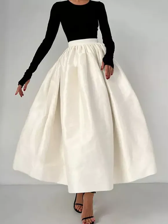 Jupe longue satinée taille haute pour femme - Élégante jupe plissée ample - Collection Royal Core - Idéale pour les mariages et les soirées (collection 2026)