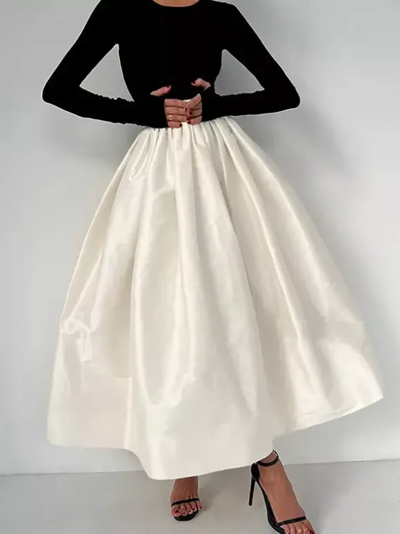 Jupe longue satinée taille haute pour femme - Élégante jupe plissée ample - Collection Royal Core - Idéale pour les mariages et les soirées (collection 2026)