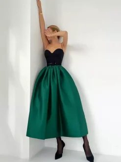 Jupe longue satinée taille haute pour femme - Élégante jupe plissée ample - Collection Royal Core - Idéale pour les mariages et les soirées (collection 2026)