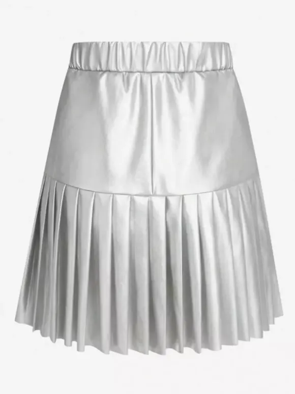 Jupe mini évasée à taille haute en similicuir plissée accordéon pour femme 2026