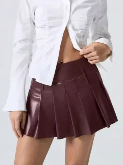 Jupe plissée mini en similicuir pour femme 2026