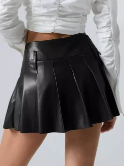Jupe plissée mini en similicuir pour femme 2026