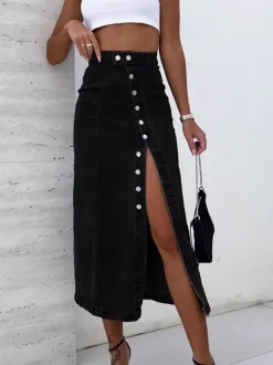 Jupes en denim bleu style décontracté automne longueur mi-mollet bas pour femmes