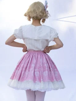 Jupes Harajuku Lolita SK Jupes Lolita à volants roses à imprimé fleurie
