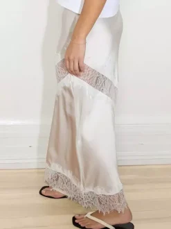Jupes longues abricot en polyester chic pour le printemps bas pour femmes
