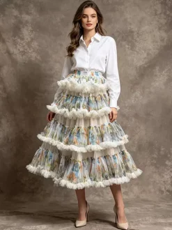 Jupes longues d'hiver à carreaux taille haute motif rose pour femmes