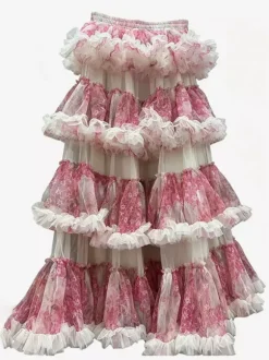 Jupes longues d'hiver à carreaux taille haute motif rose pour femmes