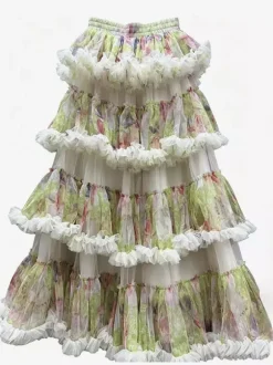 Jupes longues d'hiver à carreaux taille haute motif rose pour femmes