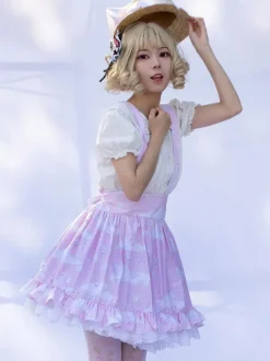 Jupes Harajuku Mode Lolita SK Volants Rose Imprimé Fleuri Lolita