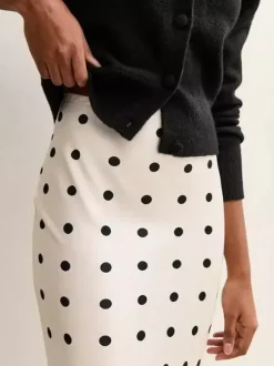 Jupe sirène midi taille haute à pois et bordure en dentelle pour femme 2026