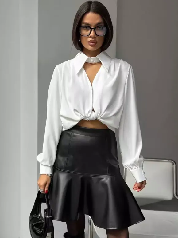 Jupe sirène mini taille haute en similicuir à ourlet volanté pour femme 2026