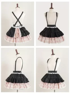 Jupes Lolita gothiques SK Jacquard à volants et 艙illets roses