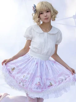 Jupes Lolita Harajuku Lolita SK À Volants Rose Clair À Imprimé Fleurie