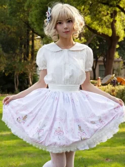 Jupes Lolita Harajuku Lolita SK À Volants Rose Clair À Imprimé Fleurie