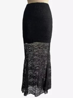 Jupes longues élégantes en dentelle noire à taille haute et transparente pour femmes
