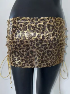 Jupes léopard métallisées brillantes coupe slim sexy mini automne bas pour femmes
