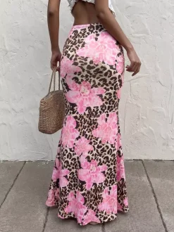 Jupes marron taille haute sexy été longues bas pour femmes