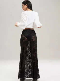 Jupes noires taille naturelle sexy transparentes longues bas pour femmes
