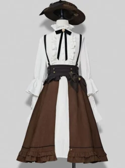 Jupe Steampunk Lolita SK Café Brun Volants Lolita Jupes