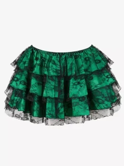 Jupes vertes à volants chics pour l'automne mini-jupes pour femmes