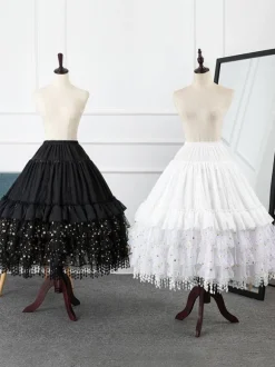 Jupons Lolita Noir Dentelle Polyester Étoiles Gothique Lolita Avec Lacet Pour Modifier La Longueur