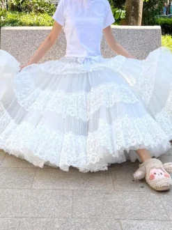 Jupons Sweet Lolita Jupe Lolita blanche en dentelle de polyester