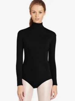 Justaucorps de danse à manches longues et col roulé pour femme