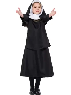 Kids Nun Costumes Costumes Noir One Piece Hood Hood Polyester Enfants Halloween Costumes Set complet