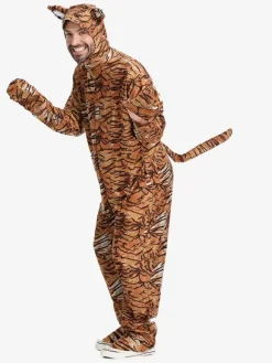 Kigurumi Pyjamas Onesie Halloween Adulte Tigre Imprimé Polyester Combinaison Capuche Kigurumi Costumes