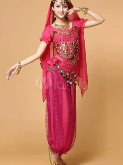 La danse du ventre Costume haut en mousseline de soie rouge avec Top et pantalon Bollywood Dance Costume Déguisements Halloween