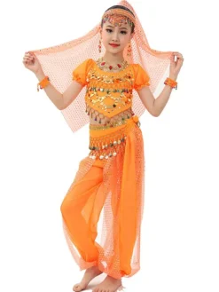 La danse du ventre Costume enfants lumière en mousseline de soie verte Déguisements Halloween