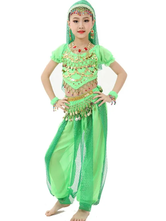 La danse du ventre Costume enfants lumière en mousseline de soie verte Déguisements Halloween