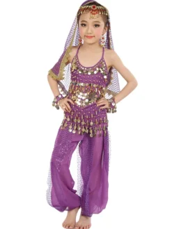 La danse du ventre Costume Kids bleu en mousseline de soie sans manches Déguisements Halloween